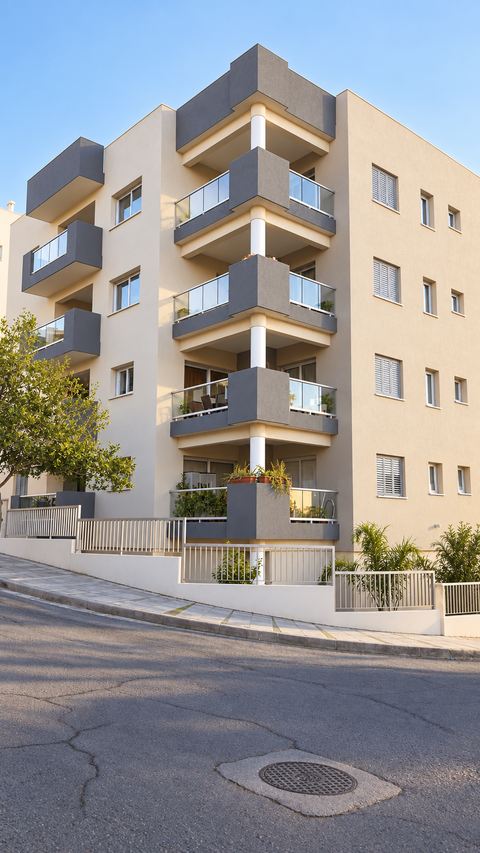 Πολυκατοικία με κουφώματα και κιγκλιδώματα